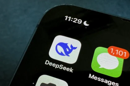 Close-up of a smartphone home screen displaying the DeepSeek app icon
