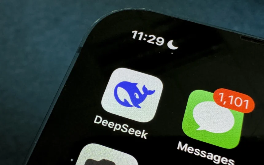 Close-up of a smartphone home screen displaying the DeepSeek app icon