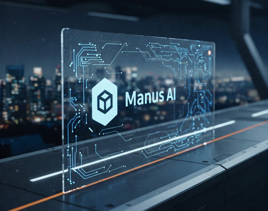 Manus AI logo on a futuristic digital interface, representing the new autonomous AI platform from China.