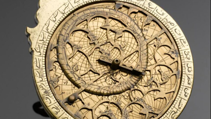 Ancient 11th-century Islamic astrolabe with Arabic and Hebrew inscriptions, discovered in Verona, Italy, showcasing medieval astronomical and navigational technology.