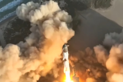 SpaceX's Starship rocket exploding mid-air during a test flight.