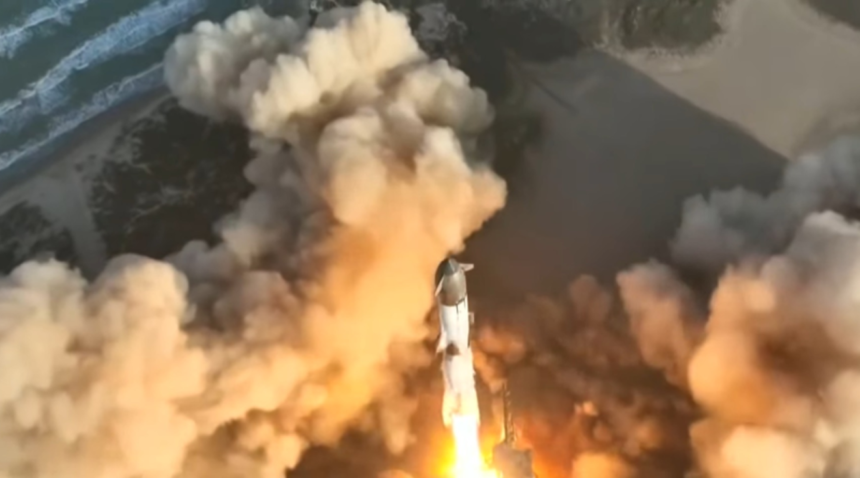SpaceX's Starship rocket exploding mid-air during a test flight.