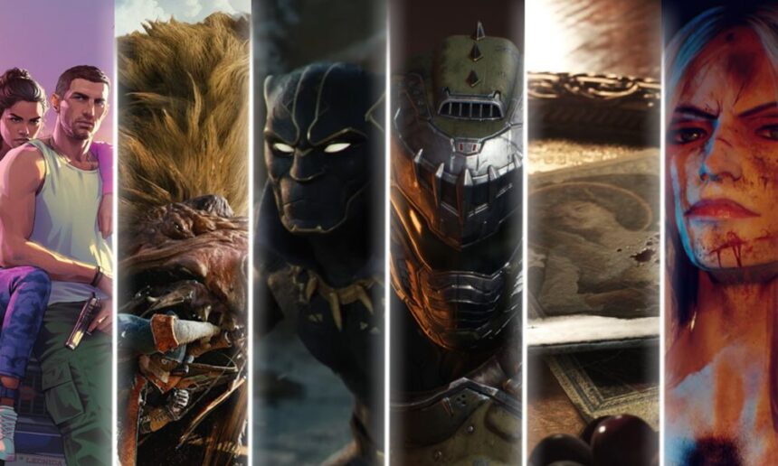 Collage of top 10 most anticipated video games for 2025 including GTA VI, Civilization VII, and Metroid Prime 4: Beyond on modern consoles and PCs