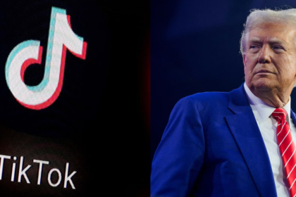 TikTok logo and Donald Trump side by side