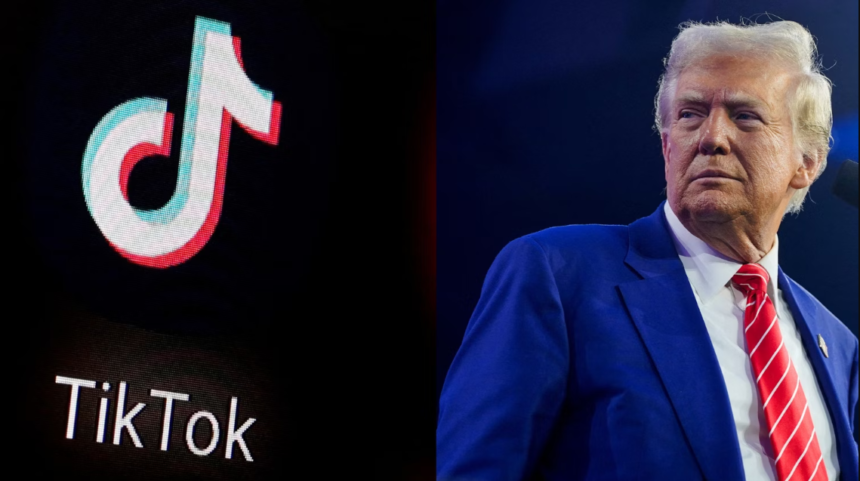 TikTok logo and Donald Trump side by side