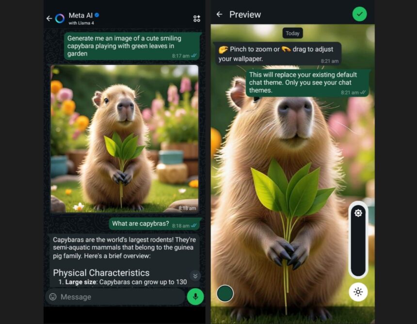 Capybara-themed AI-generated image used as WhatsApp chat background in Capybara Mode